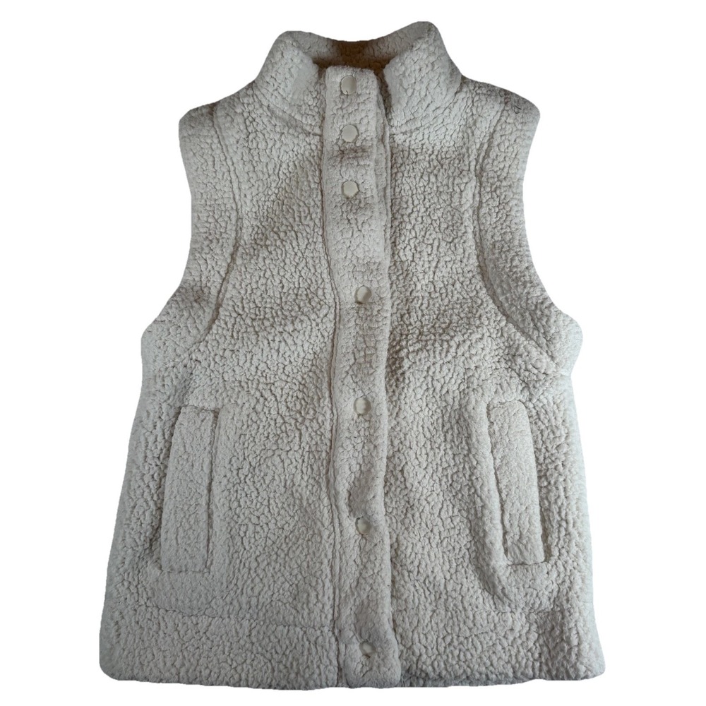 Aerie Vest Women's Sz XS Cream Plaid Flannel Lined Thick Sherpa Snap Pockets